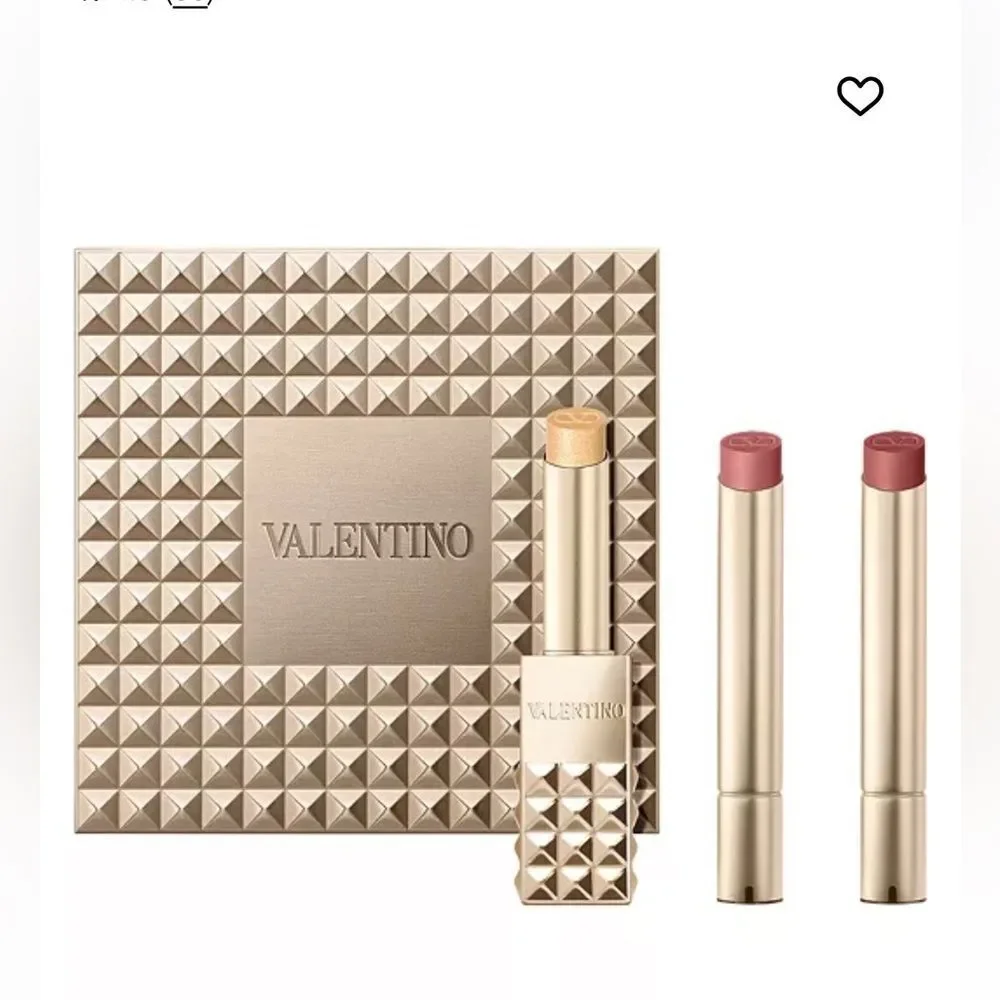 Valentino Limited Edition Spike Buttery Matte Refillable Lipstick Trio & Clutch